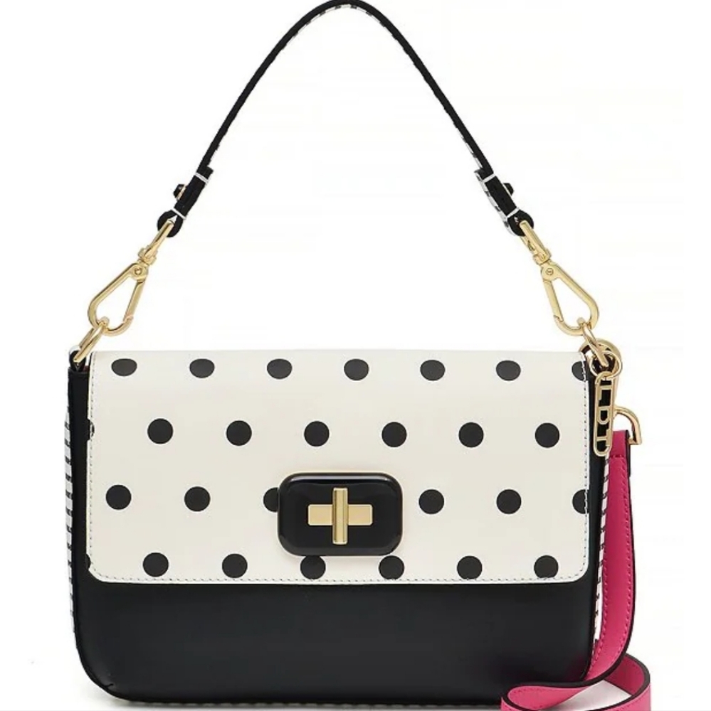 LDT Jill Baguette Polka Dot Flap Leather Shoulder/ Crossbody Bag
